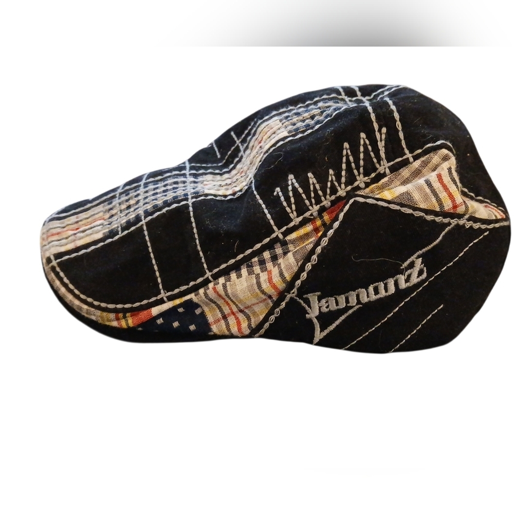 JAMANZ Cotton Patchwork Newsboy Beret. Mens. Black, Gray & Red.